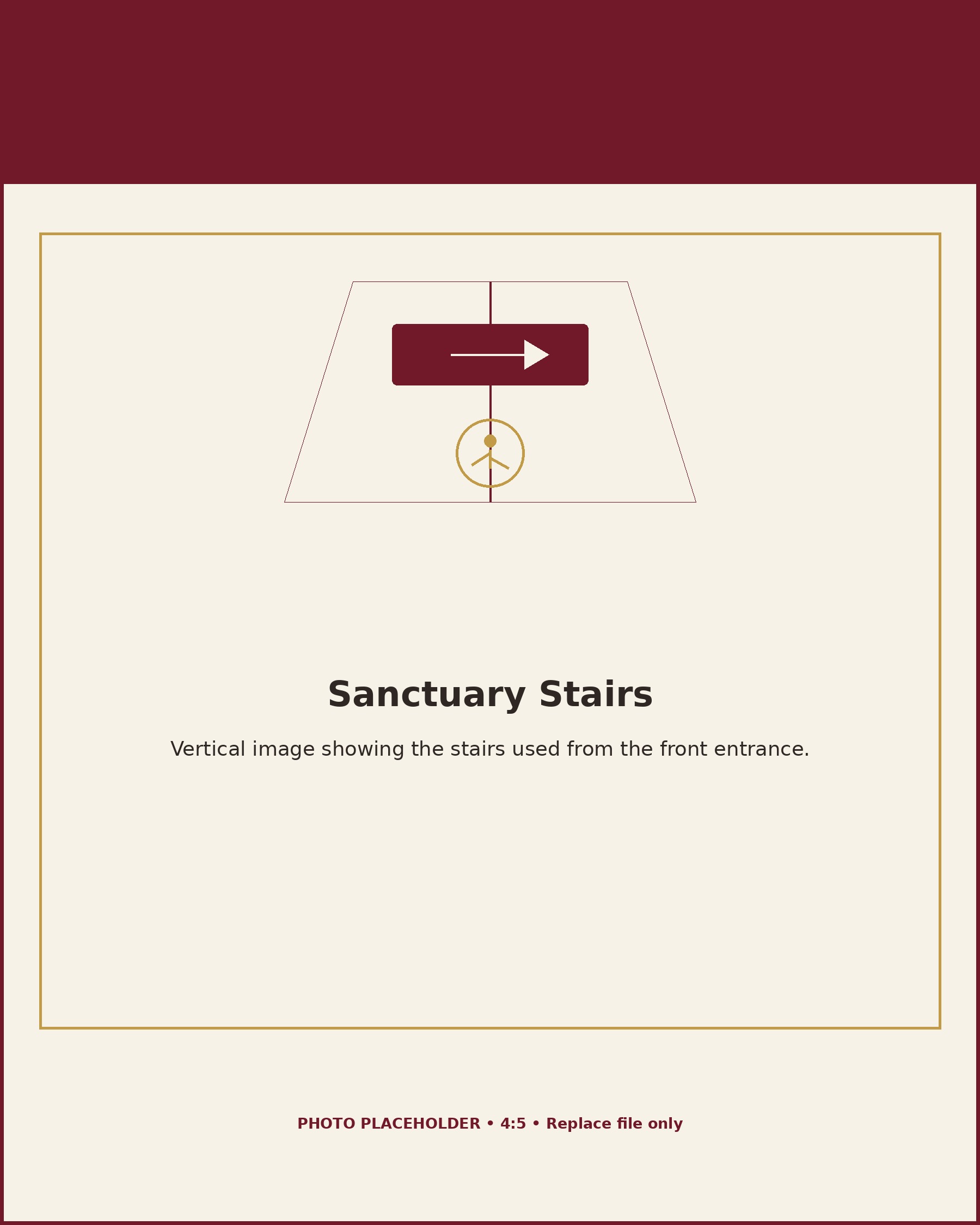 Stairs leading from the front entrance toward the sanctuary